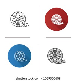 Filmstrip roll icon. Movie reel. Flat design, linear and color styles. Isolated vector illustrations