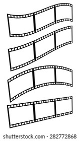 Filmstrips, film frames with different distortions (arcing, waving) isolated on white.