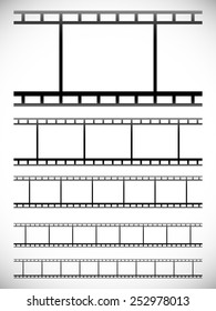 Filmstrips isolated on white. Repeatable. 5 lengths included. Photography, 35 mm film.