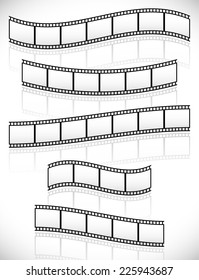 Filmstrips vectors for photographic concepts. 5 different versions. Their reflections follow their curves  (made with gradient meshes in opacity masks)