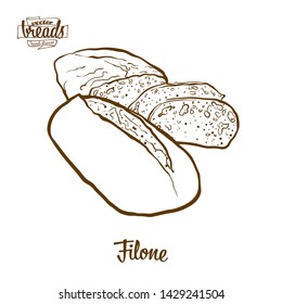 Filone bread vector drawing. Food sketch of Leavened, usually known in Italy. Bakery illustration series.