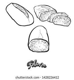 Filone food sketch on chalkboard. Vector drawing of Leavened, usually known in Italy. Food illustration series.