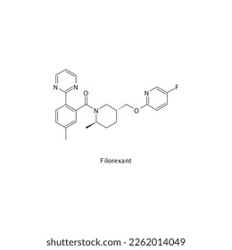 Filorexant flat skeletal molecular structure Orexin antagonist drug used in insomnia, depression, diabetic neuropathy treatment. Vector illustration.