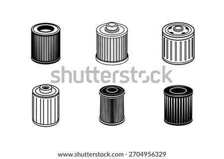 Filter Cartridge Vector Set  Air, Oil, Fuel Filter Icons Collection
