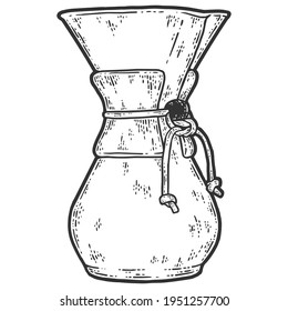 Filter coffee brewer. Sketch scratch board imitation. Black and white. Engraving vector illustration