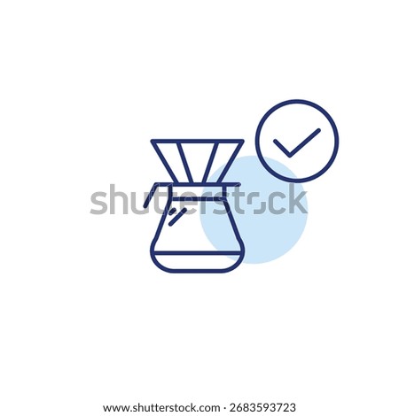 Filter coffee and checkmark. Coffee shop, barista menu. Pixel perfect, editable stroke vector icon