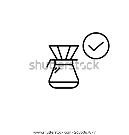Filter coffee and checkmark. Coffee shop, barista menu. Pixel perfect, editable stroke vector icon