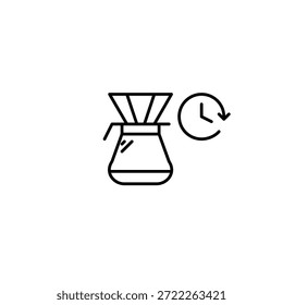 Filtrar café y reloj. Café y elaboración de cerveza en casa. Icono de Vector de trazo perfecto y editable