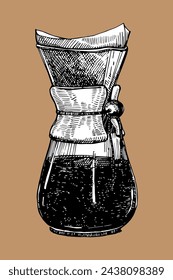 Filter coffee hand drawn sketch, vector illustration 