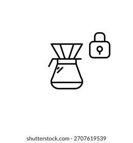 Filtrar café e fechadura. Programa de fidelidade do café. Cervejas premium. Pixel perfeito, ícone de vetor de traçado editável