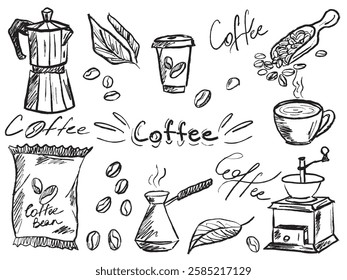 Filter coffee making equipment black drawing in black brush stroke texture isolated on white background. Hand drawn vector sketch illustration in vintage charcoal ink. Menu design, cafe