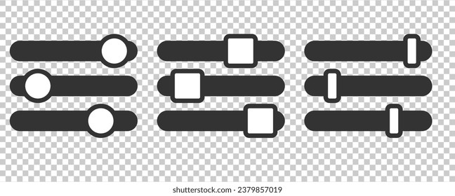 Filter control icon, button switch Settings filter Set of customization and settings icons Settings Preferences isolated on transparent background eps10