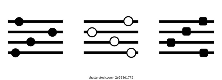 Filter control vector. Settings sliders line icon vector illustration set. EPS 10 . 