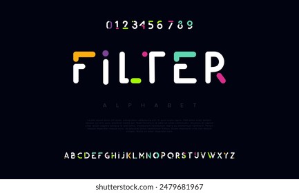 Filter creative geometric modern urban alphabet font. Digital abstract futuristic, fashion, sport, minimal technology typography. Simple numeric vector illustration