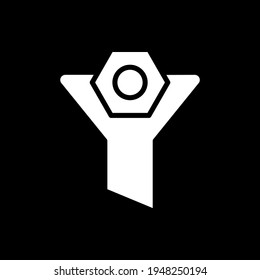 Filter dark mode glyph icon. Check content. Show items by parameters. Phone screen menu element. Smartphone UI button. White silhouette symbol on black space. Vector isolated illustration
