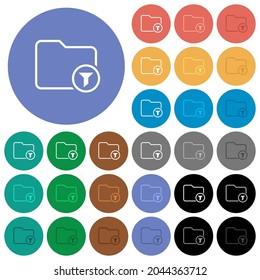 Filter directory outline multi colored flat icons on round backgrounds. Included white, light and dark icon variations for hover and active status effects, and bonus shades.