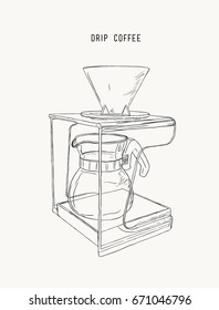 filter drip coffee machine, sketch vector.