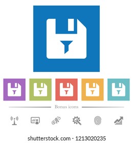 Filter file flat white icons in square backgrounds. 6 bonus icons included.