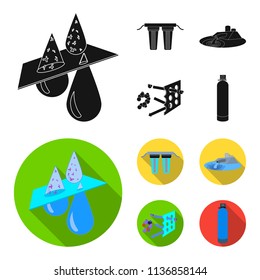Filter, filtration, nature, eco, bio .Water filtration system set collection icons in black, flat style vector symbol stock illustration web.