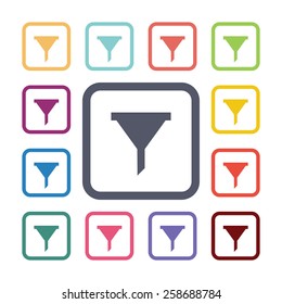 filter flat icons set. Open colorful buttons 
