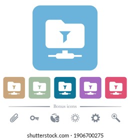 Filter FTP remote directory white flat icons on color rounded square backgrounds. 6 bonus icons included