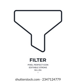 Filter funnel editable stroke outline icon isolated on white background flat vector illustration. Pixel perfect. 64 x 64.