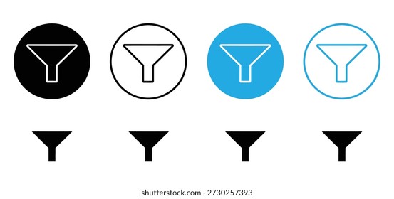 Filter Funnel Icon Set. Sort, Search and Refining Symbol Vector Collection.Funnel , filter silhouette and line icon. Funnel icon, vector.  Funnel outline and filled vector sign.