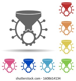 Filter, gear, circuit, data preparation in multi color style icon. Simple glyph, flat vector of business icons for ui and ux, website or mobile application