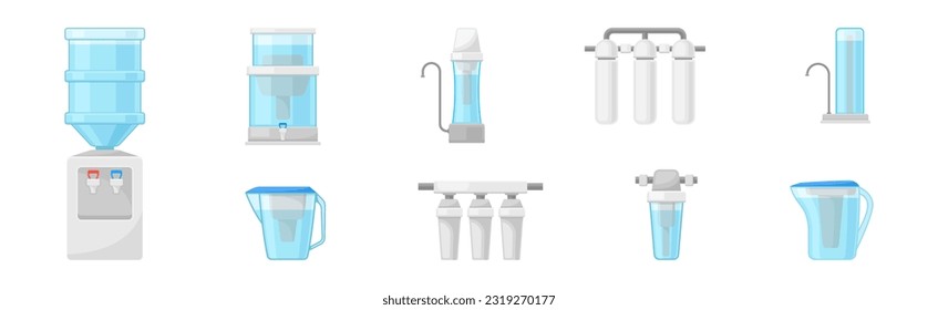 Filter Household Equipment for Drinking Purified Water Vector Set
