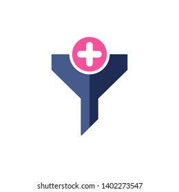 Filter icon with add sign. Funnel icon and new, plus, positive symbol 