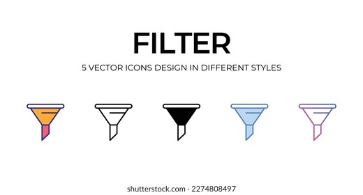 diseño de iconos de filtro en estilo Cinco con trazo editable. Línea, Sólido, Línea plana, Color de tono Duo y Línea de degradado de color. Adecuado para diseño de páginas Web, aplicaciones móviles, UI, UX y GUI.