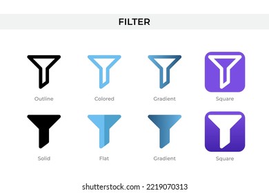 filter icon in different style. filter vector icons designed in outline, solid, colored, gradient, and flat style. Symbol, logo illustration. Vector illustration