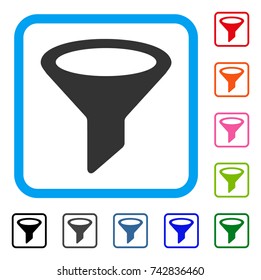 Filter icon. Flat gray pictogram symbol in a light blue rounded squared frame. Black, gray, green, blue, red, orange color versions of Filter vector. Designed for web and app interfaces.