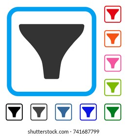 Filter icon. Flat grey iconic symbol in a light blue rounded squared frame. Black, gray, green, blue, red, orange color variants of Filter vector. Designed for web and application UI.