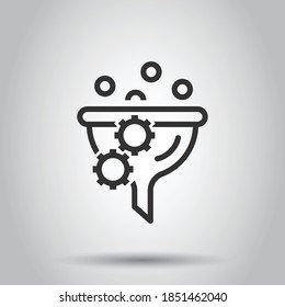 Filter icon in flat style. Funnel vector illustration on white isolated background. Chemical cone business concept.