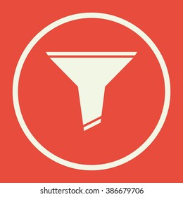 Filter icon, on red background, white circle border, white outline