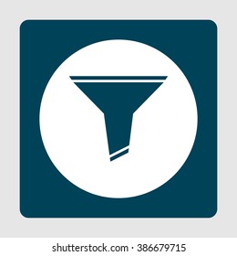 Filter icon, on white circle background surrounded by blue