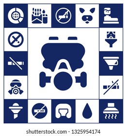 filter icon set. 17 filled filter icons.  Collection Of - Big data, No smoking, No smoke, Gas mask, Funnel, Cigarette, Boxing helmet, Filter, Blur, Water tank, Hood