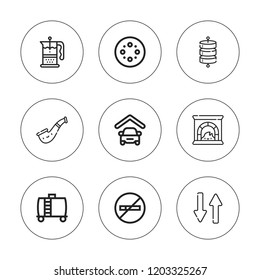 Filter icon set. collection of 9 outline filter icons with blur, chimney, data, garage, french press, no smoking, smoking icons. editable icons.