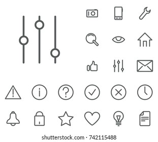 Icono de filtro en conjunto en el fondo blanco. Iconos lineales universales para usar en web y aplicaciones móviles.