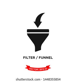 filter icon in trendy flat style, funnel vector icon 
