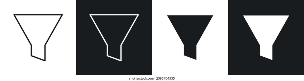 Filter icons collection in black and white filled and line versions