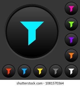 Filter icons dark push buttons with vivid color icons on dark grey background