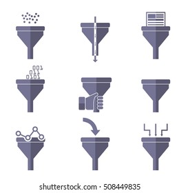 Filter icons, data filter data tunnel icons set, analysis concept