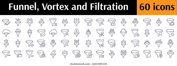 Filter Line Icon Collection. Vortex, Funnel Outline Signs for Graphic and Web Design, Apps, Adverts, Various Cards