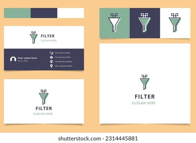 Filter logo design with editable slogan. Branding book and business card template.