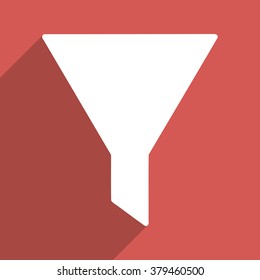 Filter long shadow vector icon. Style is a flat light symbol with rounded angles on a red square background.