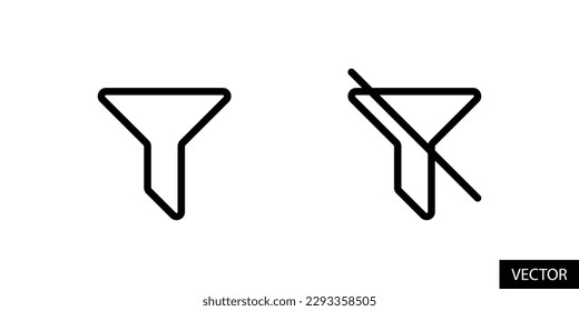 Filter and no filter, turn on and off filters vector icons in line style design for website, app, UI, isolated on white background. Editable stroke. EPS 10 vector illustration.