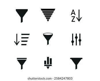 A Filter Objects icon typically features a funnel symbol, sometimes with sliders or checkmarks, representing sorting or refining options in a dataset or interface.