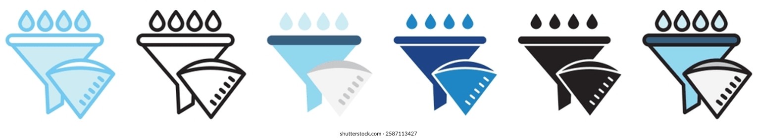 Filter Paper multi style, mini illustration icon. outline, flat, glyph, line color, UI, UX, app and web, digital or print. For education, research, chemistry.